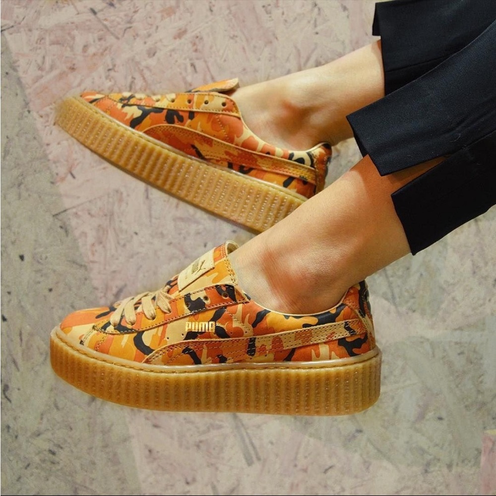 Savage Fenty x PUMA Creepers Platform Sneakers in Orange Camo Size 6.5